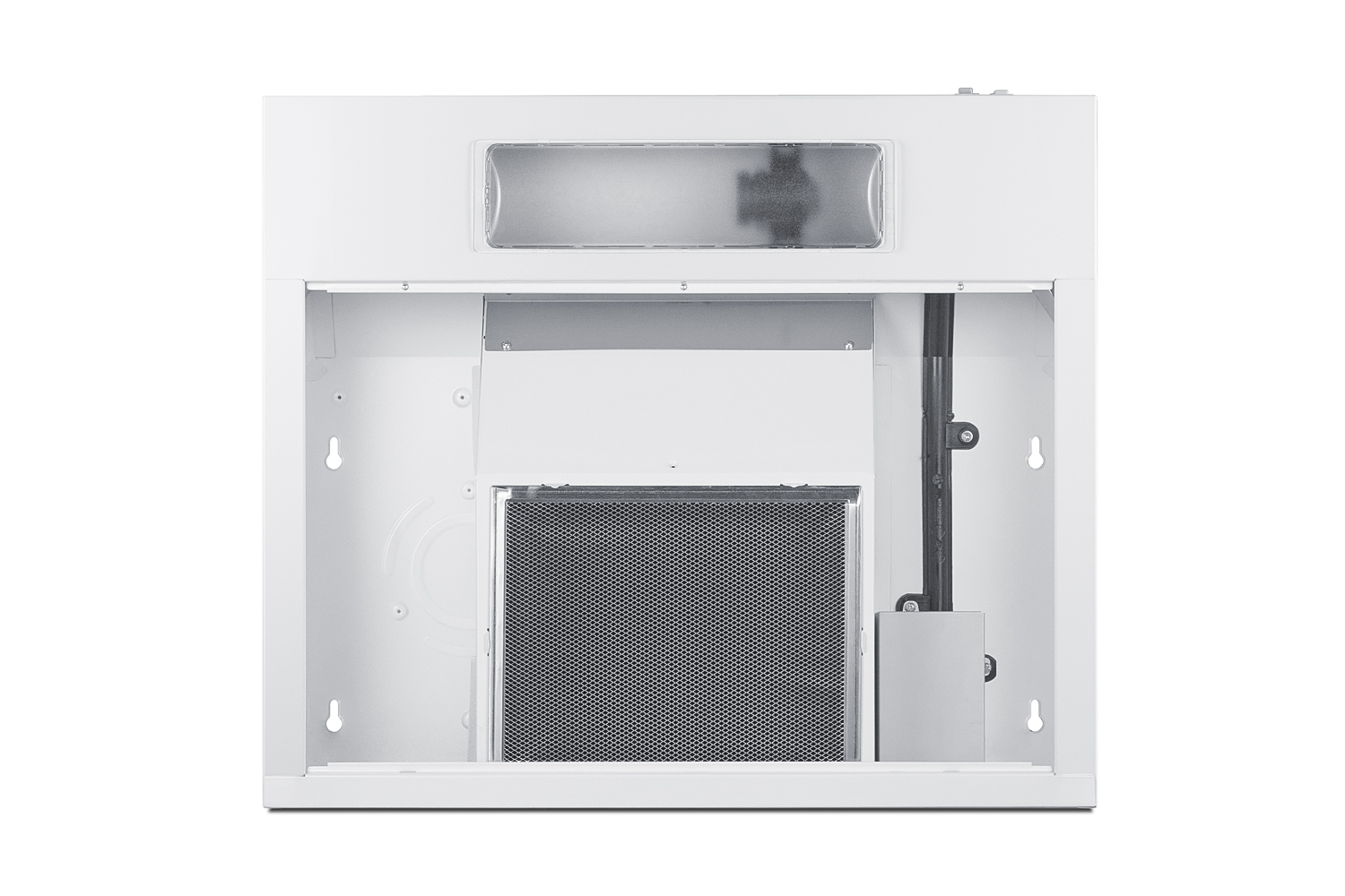 24 inch wide ADA compliant under cabinet convertible range hood for ducted or ductless use in white, made in North America with a remote wall switch